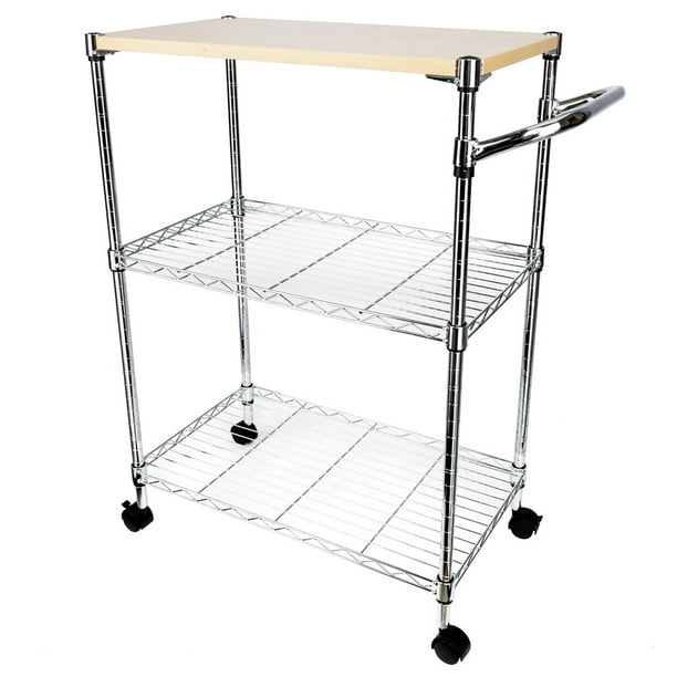 Portable Kitchen Trolley Cart Basket Storage Organiser w/ Handle Wheels Hooks